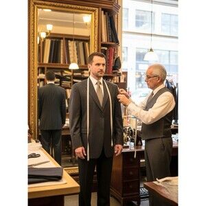 Stafford Men Suit Gray Stripe Wool Cashmere 48R 42x31 Classic Fit